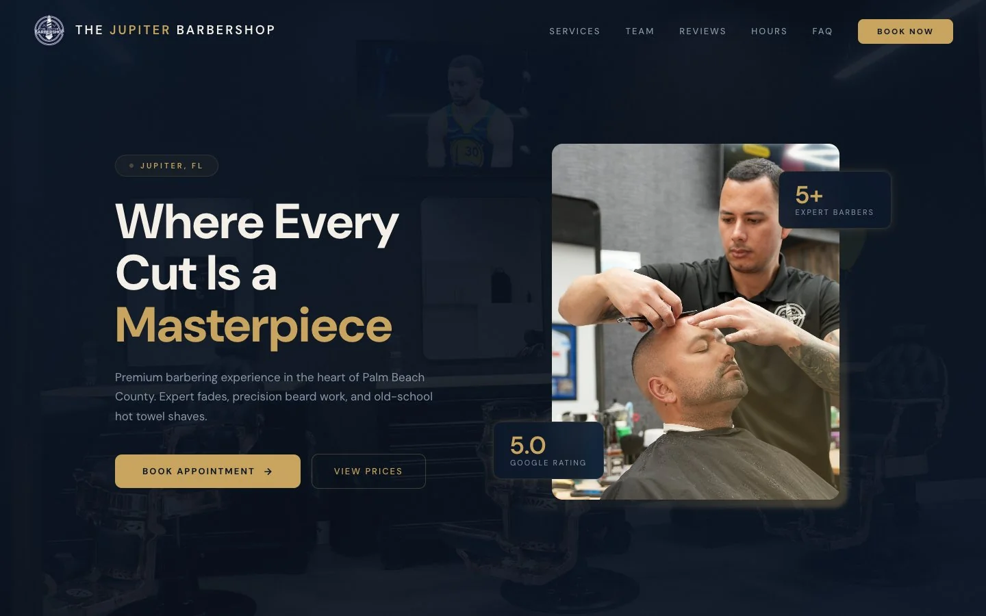 The Jupiter Barbershop website hero