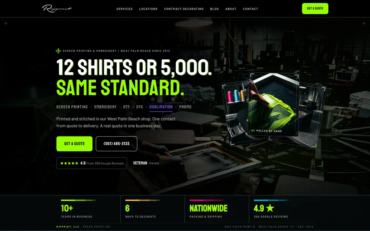Ripprint website, built by Lyfework